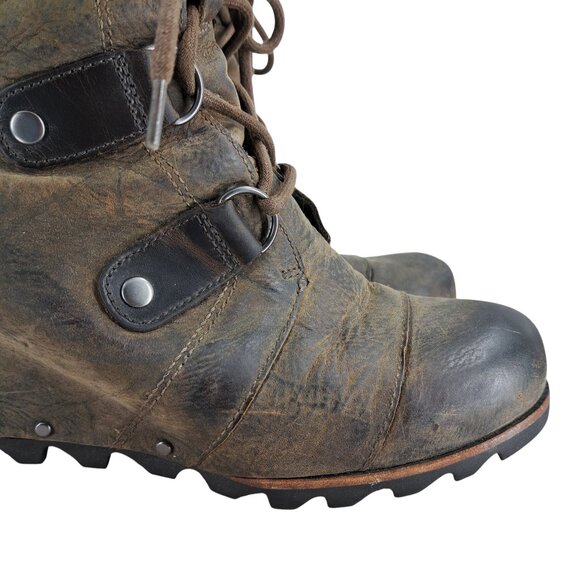 Sorel Joan of Arctic Brown Leather Internal Wedge Boots Size 9 Distressed - Picture 16 of 16